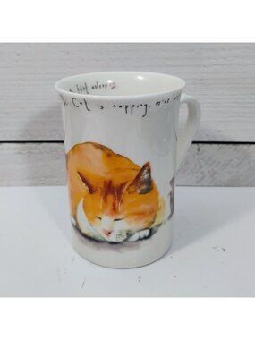 ”fast asleep and far away Cat is napping mice will play” Kent Pottery Mug